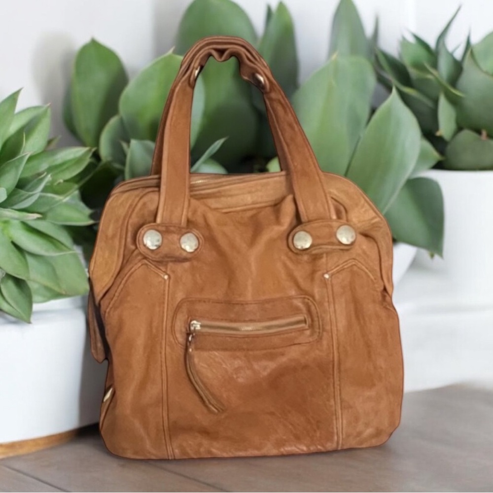 Everyday Cognac Leather Satchel Handbag - Women